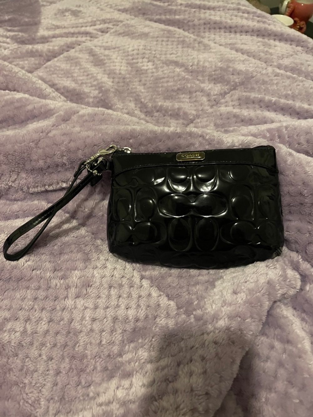 Coach Black Patent Quilted Wristlet Clutch